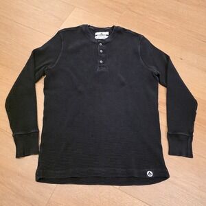 American Giant Shirt Mens Size L Black Henley Waffle Knit Long Sleeve Thermal